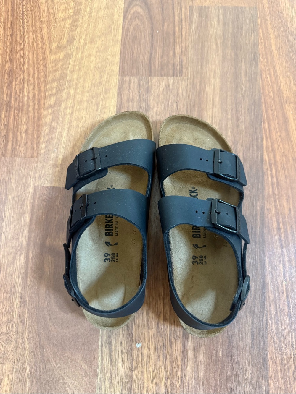 Birkenstock Like New Milano Black Two-Strap Sandals